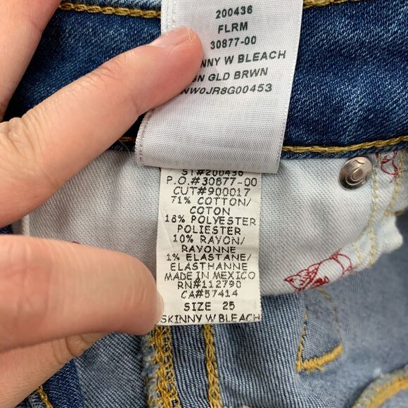 True Religion Bleach Splatter Jeans Women 25 Skinny Denim Low Rise Denim Stretch - Picture 12 of 15